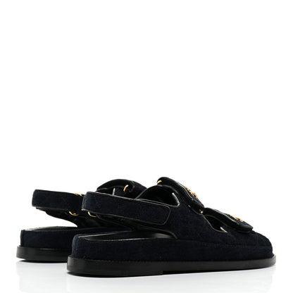 Chanel Velvet Velcro Dad Sandals 38.5 Navy Blue 4 of 8