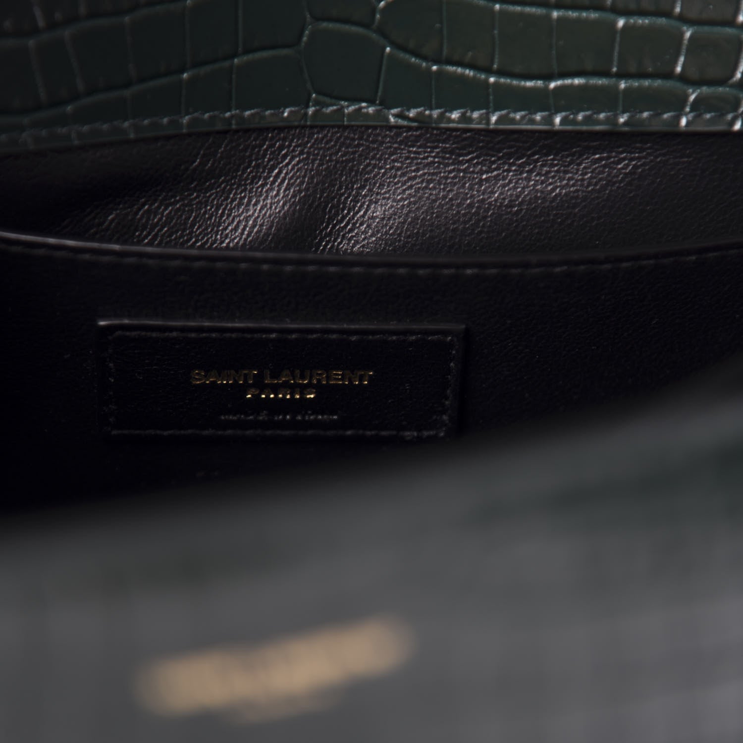 Saint Laurent Calfskin Crocodile Embossed Medium Classic Monogram Cassandra Top Handle Green 8 of 11