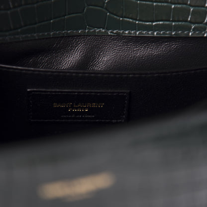 Saint Laurent Calfskin Crocodile Embossed Medium Classic Monogram Cassandra Top Handle Green 8 of 11