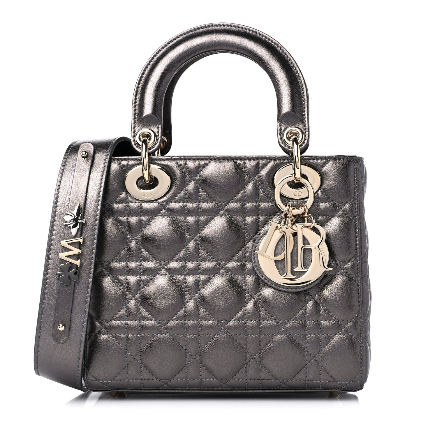 Lambskin Cannage Small My ABCDior Lady Dior Metallic Grey