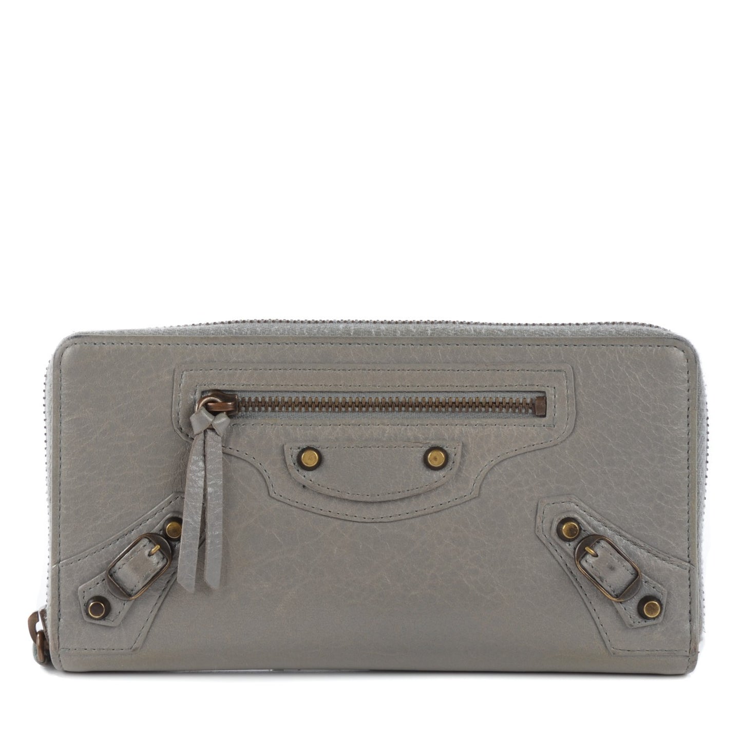 Agneau Classic Hardware Continental Zip Around Wallet Gris Pyrite
