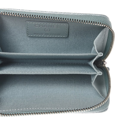 Chanel Metallic Caviar Chevron Quilted Vintage Mademoiselle Zip Coin Purse Light Blue 5 of 8