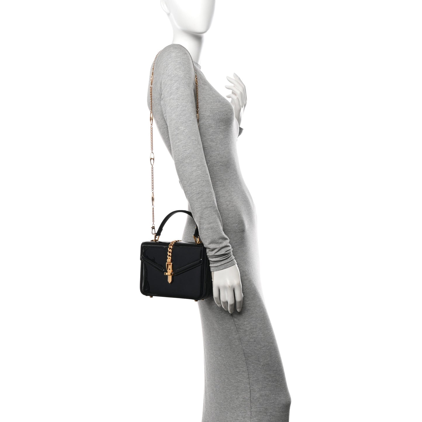 Mousse Top Patent Mini Sylvie 1969 Top Handle Bag Black