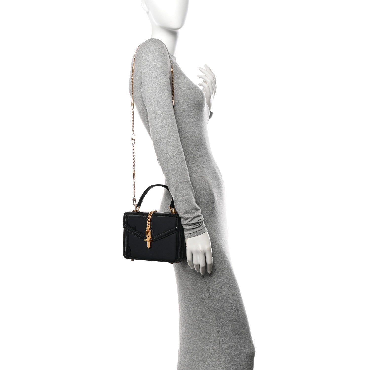 Gucci Mousse Top Patent Mini Sylvie 1969 Top Handle Bag Black 2 of 10
