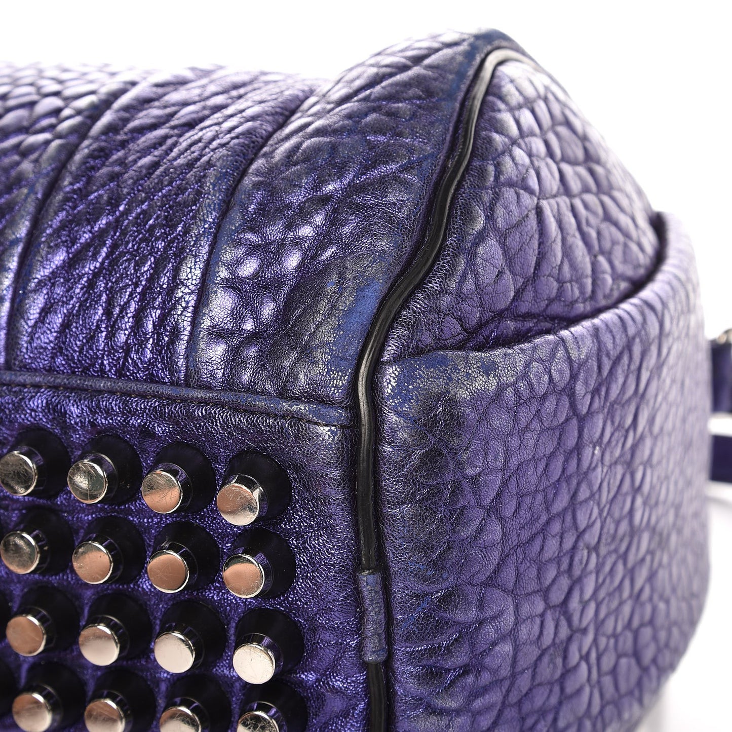 Metallic Pebbled Lambskin Rocco Nile With Silver Hardware