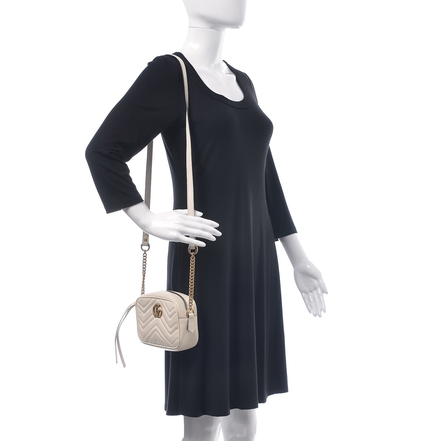 Gucci Calfskin Matelasse Mini GG Marmont Chain Shoulder Bag White 2 of 12