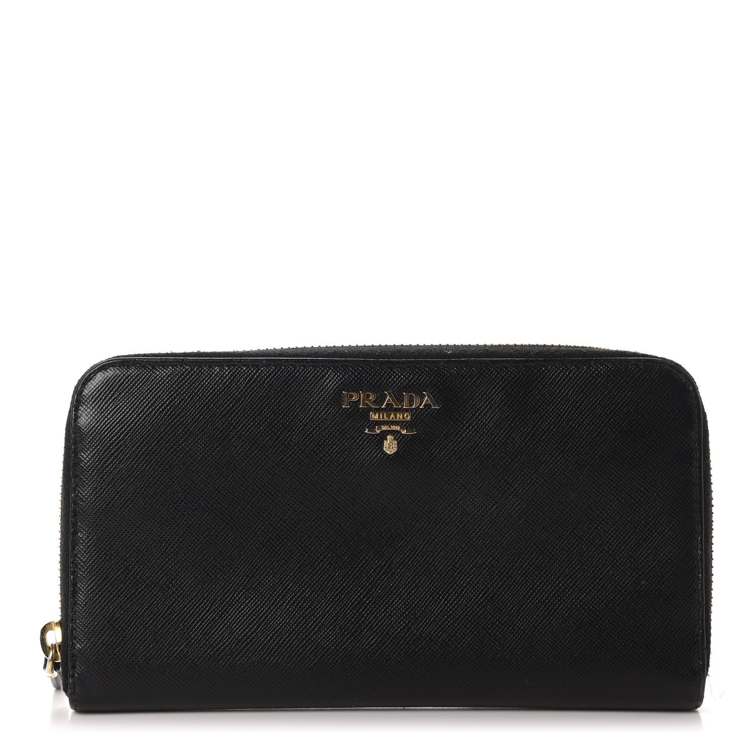 Prada Saffiano Metal Zip Around Wallet Black 1 of 13