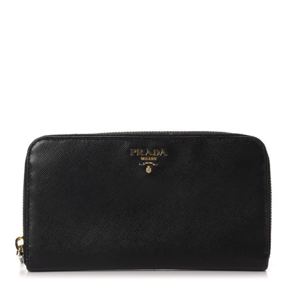 Prada Saffiano Metal Zip Around Wallet Black 1 of 13