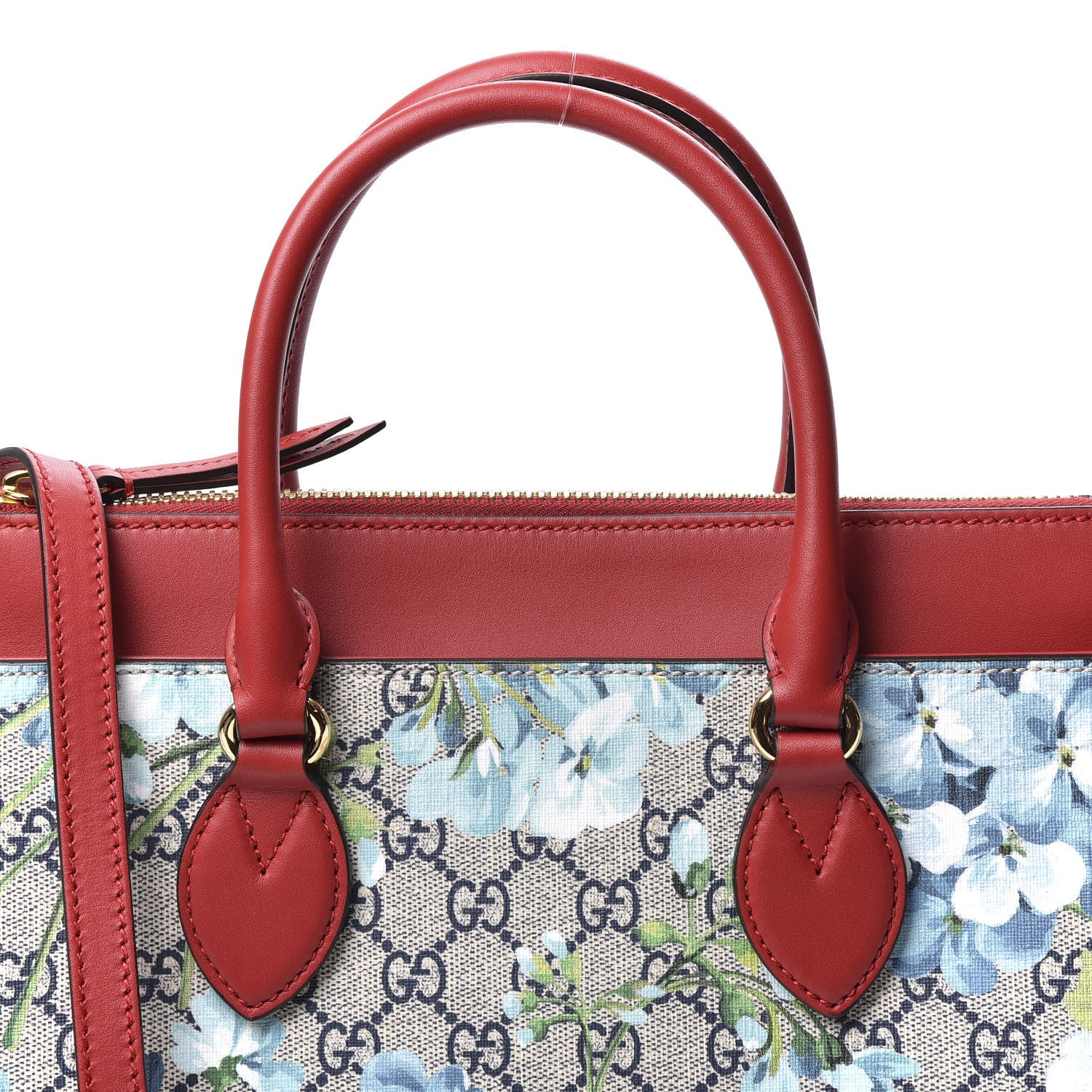 Gucci GG Supreme Monogram Blooms Medium Zip Top Tote Beige Blue Navy Hibiscus Red 9 of 9