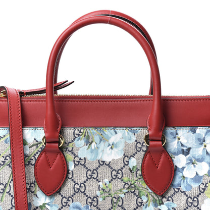 Gucci GG Supreme Monogram Blooms Medium Zip Top Tote Beige Blue Navy Hibiscus Red 9 of 9