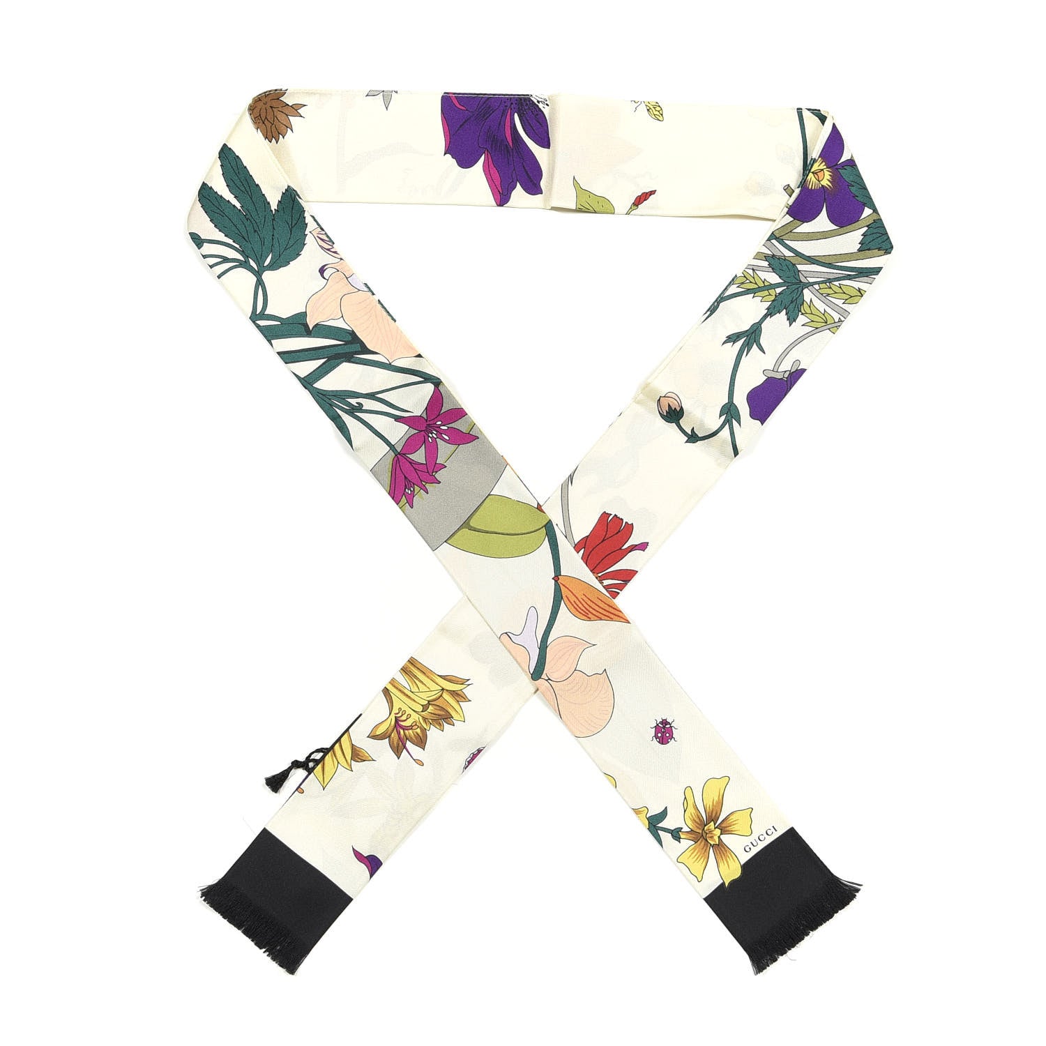 Gucci Silk Twill Flora Neck Bow White Multicolor 1 of 5