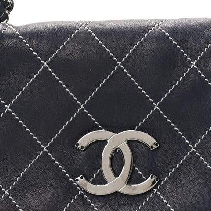 Chanel Lambskin Contrast Stitch Small Surpique Accordion Flap Navy 8 of 10