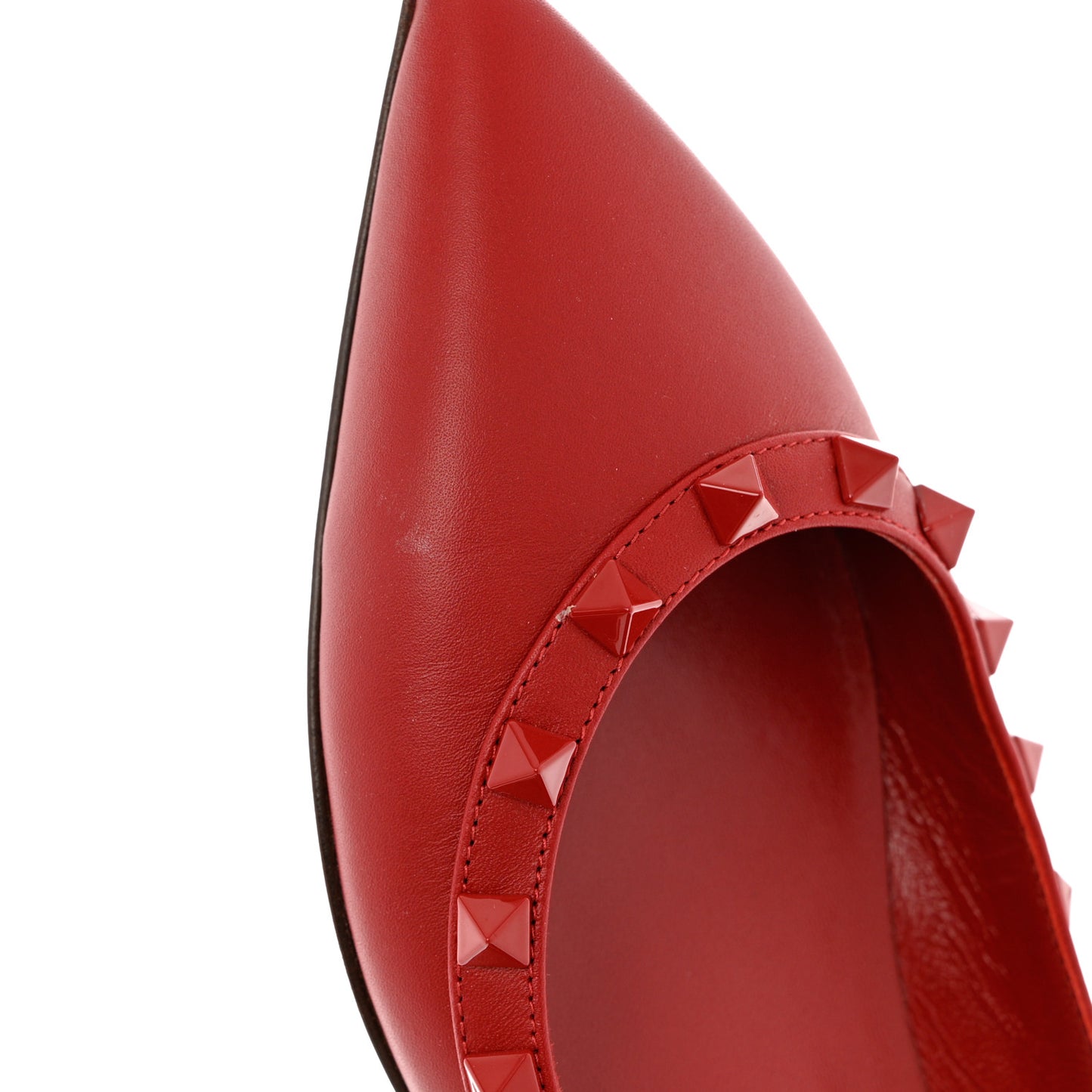 Calfskin Lacquered Monochrome Rockstud Ballerina Flats 37 Rosso Valentino