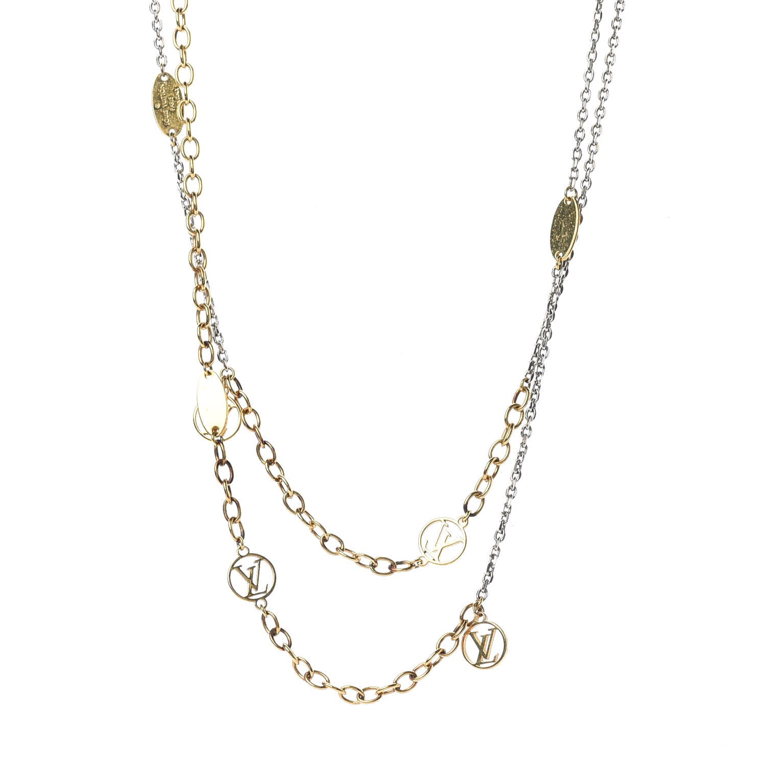 Louis Vuitton Logomania Sautoir Necklace Silver Gold 1 of 6