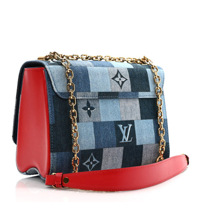 Louis Vuitton Denim Damier Monogram Twist Shoulder Bag MM Blue Rouge 3 of 8