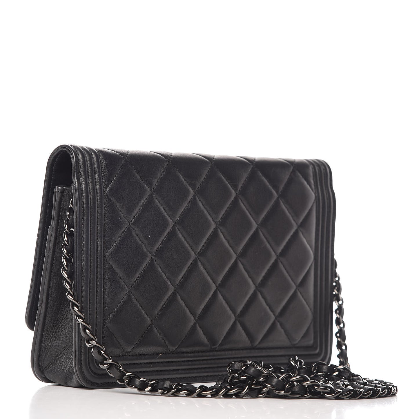 Lambskin Quilted Boy Wallet On Chain WOC Black