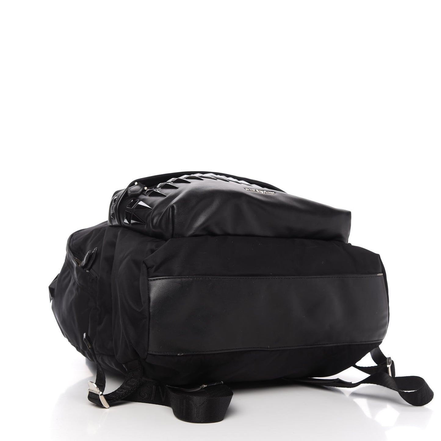 Nylon Calfskin Studded Backpack Black