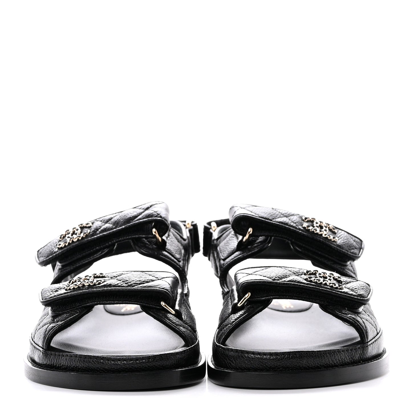 Grained Calfskin Velcro Dad Sandals 36 Black