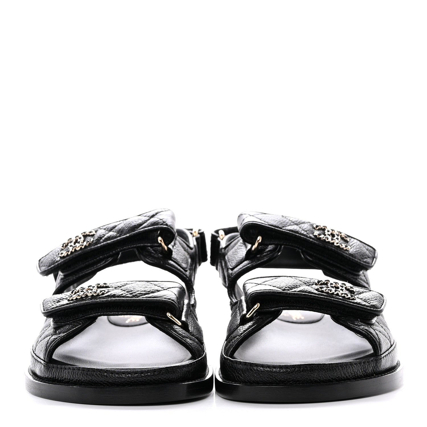 Chanel Grained Calfskin Velcro Dad Sandals 36 Black 2 of 10