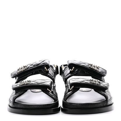 Chanel Grained Calfskin Velcro Dad Sandals 36 Black 2 of 10