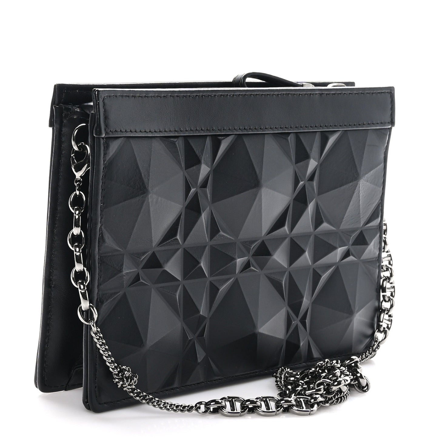 Calfskin Macrocannage Diamond Caro Zipped Pouch With Chain Black