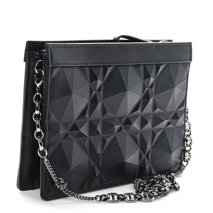 Christian Dior Calfskin Macrocannage Diamond Caro Zipped Pouch With Chain Black 3 of 12