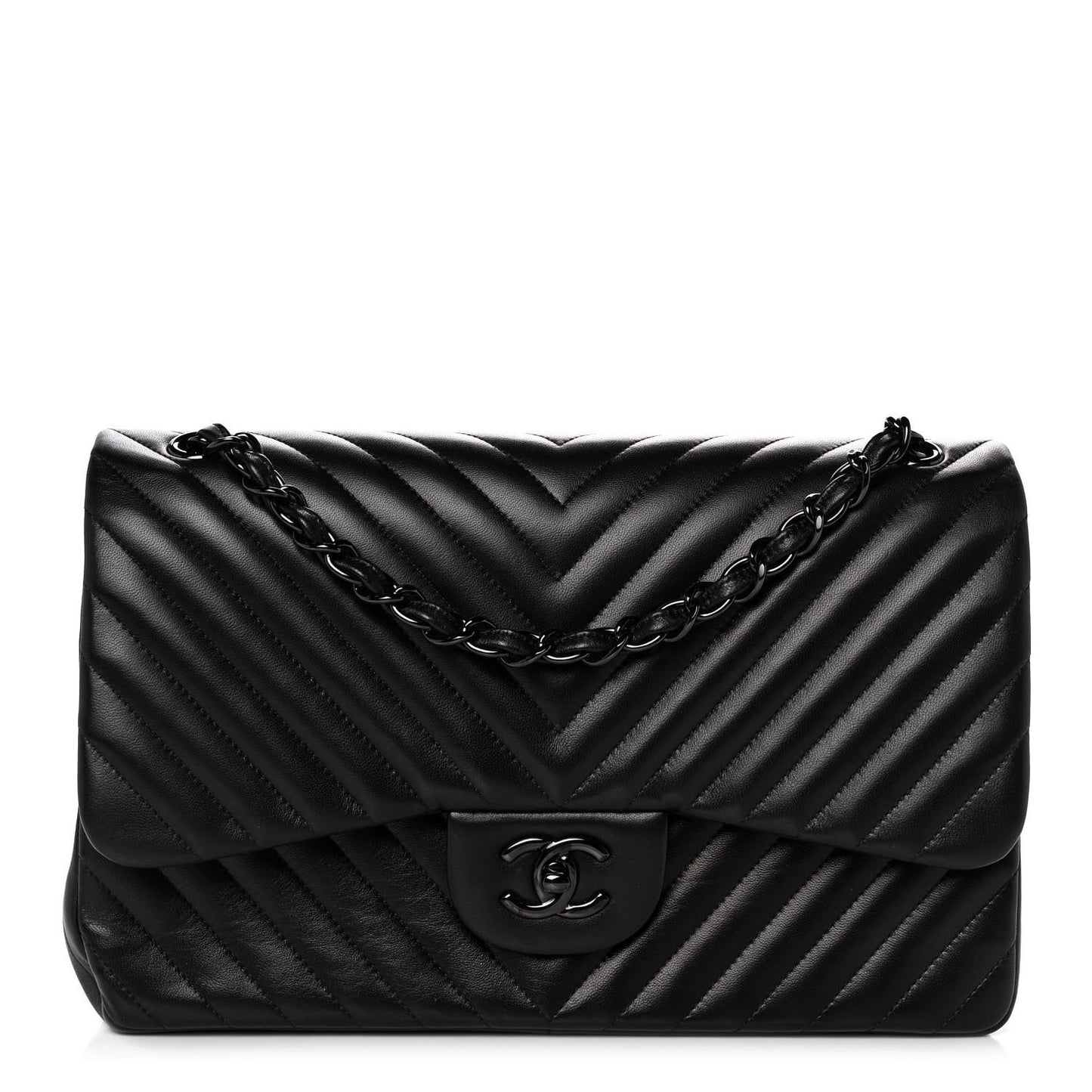 Lambskin Chevron Quilted Jumbo Double Flap So Black