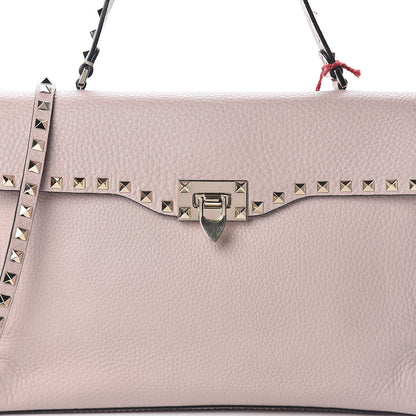 Valentino Garavani Pebbled Calfskin Rockstud Single Handle Flap Bag Poudre 7 of 9