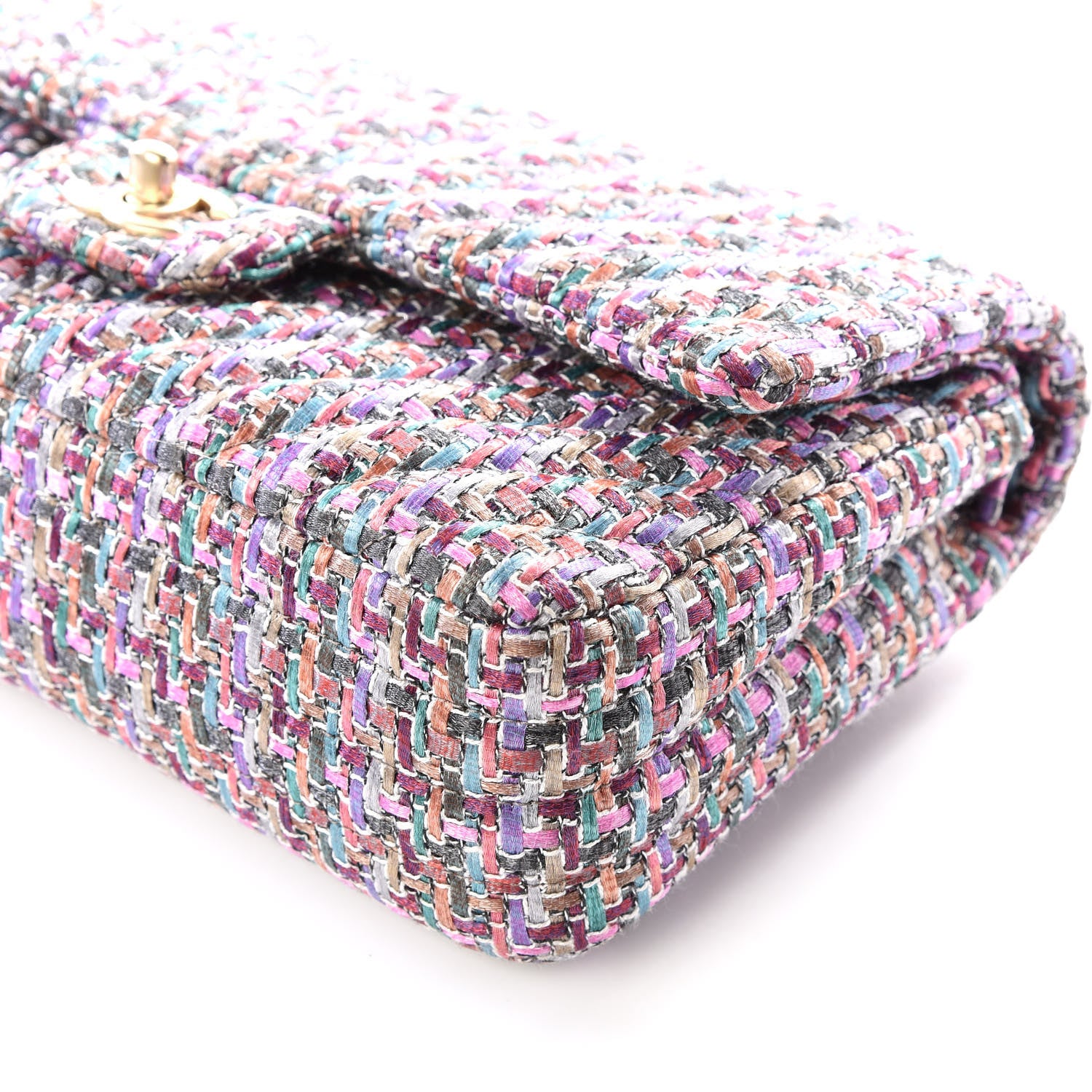 Chanel Tweed Quilted Medium Double Flap Burgundy Lilac Multicolor 6 of 11