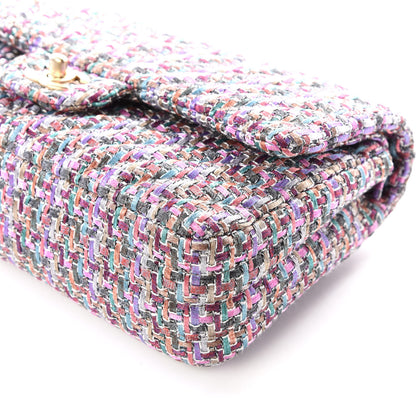 Chanel Tweed Quilted Medium Double Flap Burgundy Lilac Multicolor 6 of 11