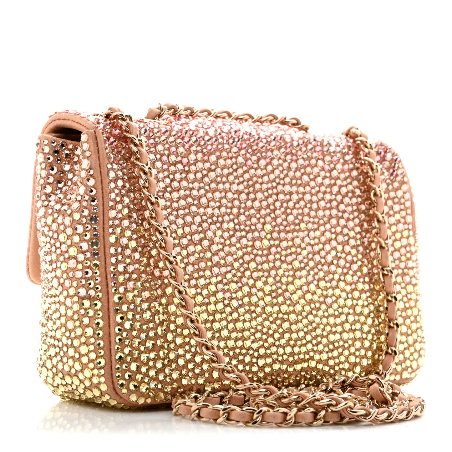 Suede Calfskin Crystal Mini Flap Pink Golden