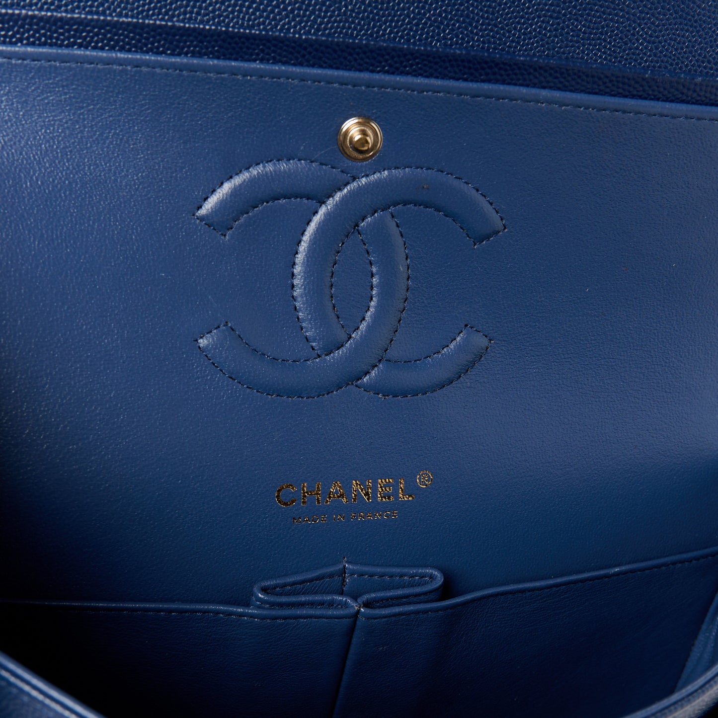 Caviar Quilted Medium Double Flap Blue