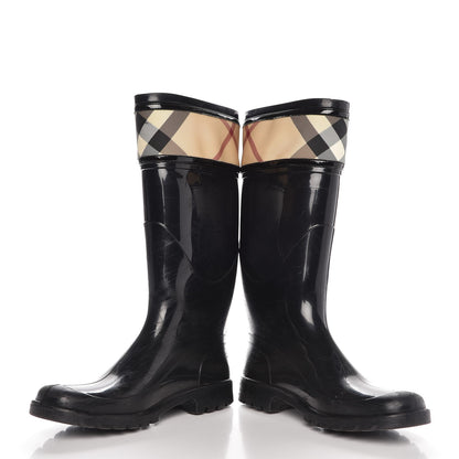 Burberry Rubber Nova Check Rain Boots 36 Black 5 of 13
