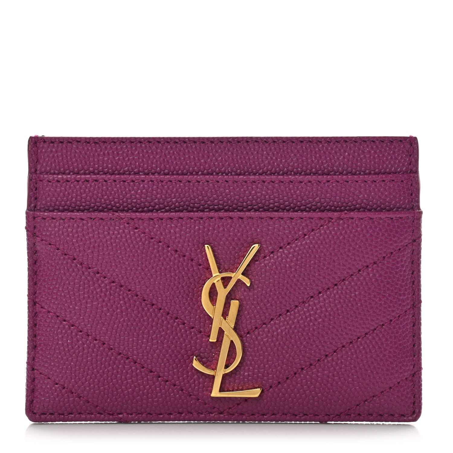 Saint Laurent Grain De Poudre Matelasse Chevron Monogram Credit Card Case Dark Grape 1 of 8