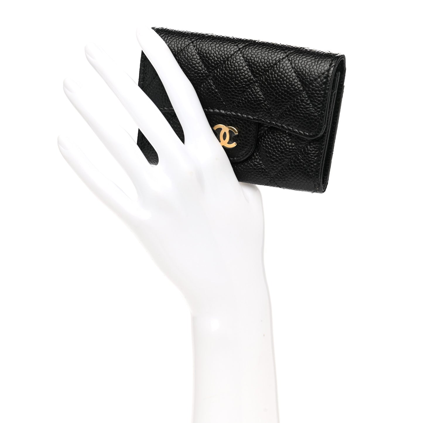 Caviar Quilted Flap Card Holder Wallet Black
