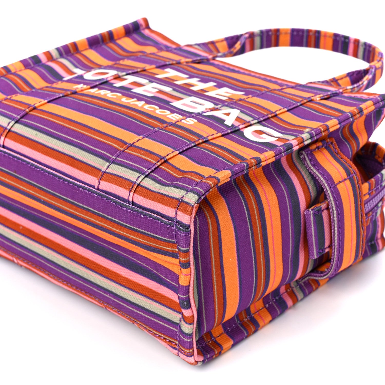 Marc Jacobs Cotton Canvas Striped Small The Traveler Tote Bag Purple Multicolor 10 of 10