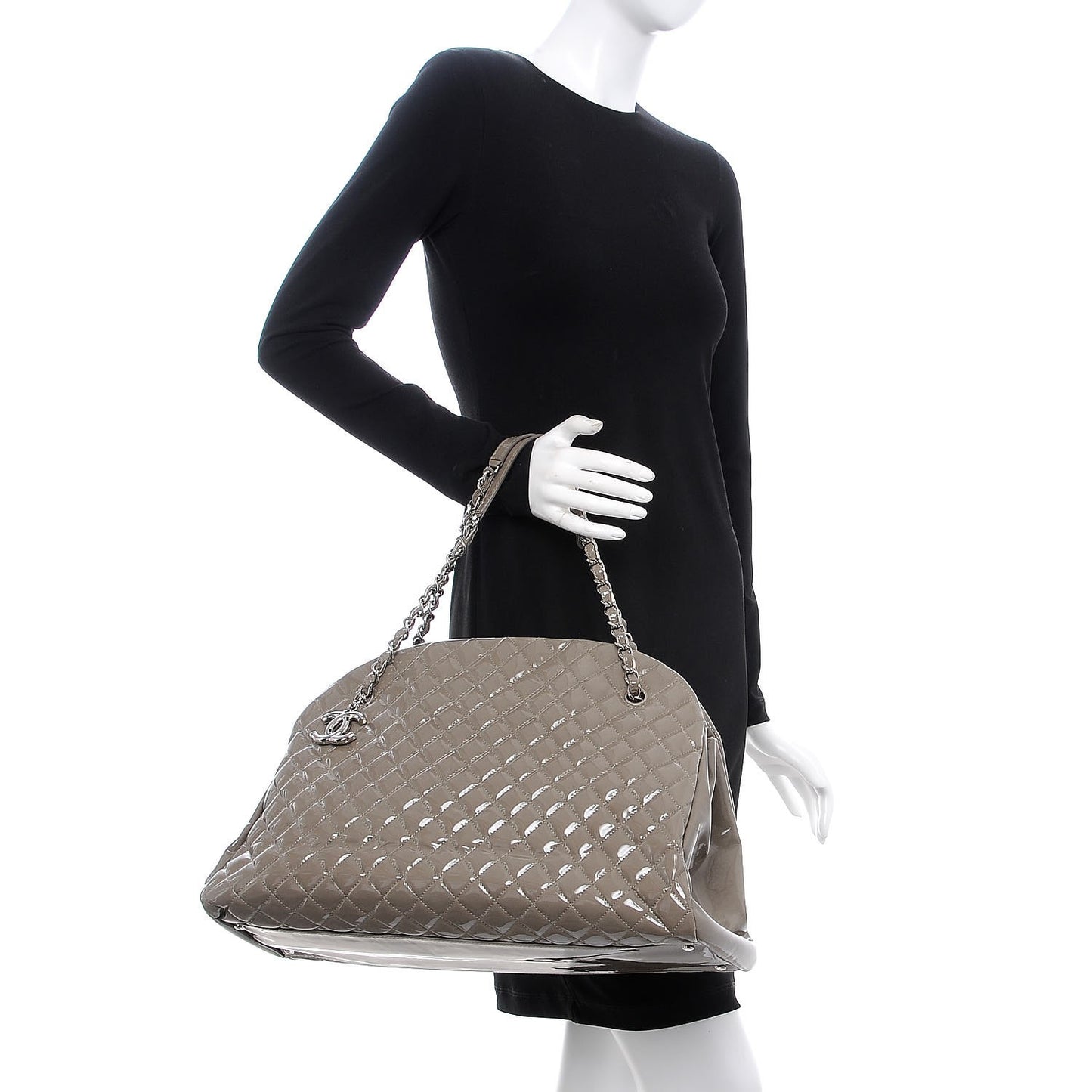 Patent Quilted Maxi Just Mademoiselle Bowling Bag Grey