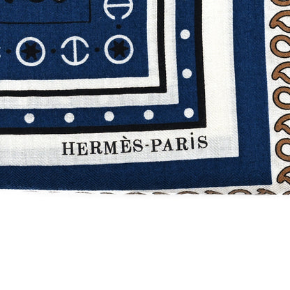 Hermes Silk Cashmere Tatouages Marins Shawl 140 Marine White 3 of 4