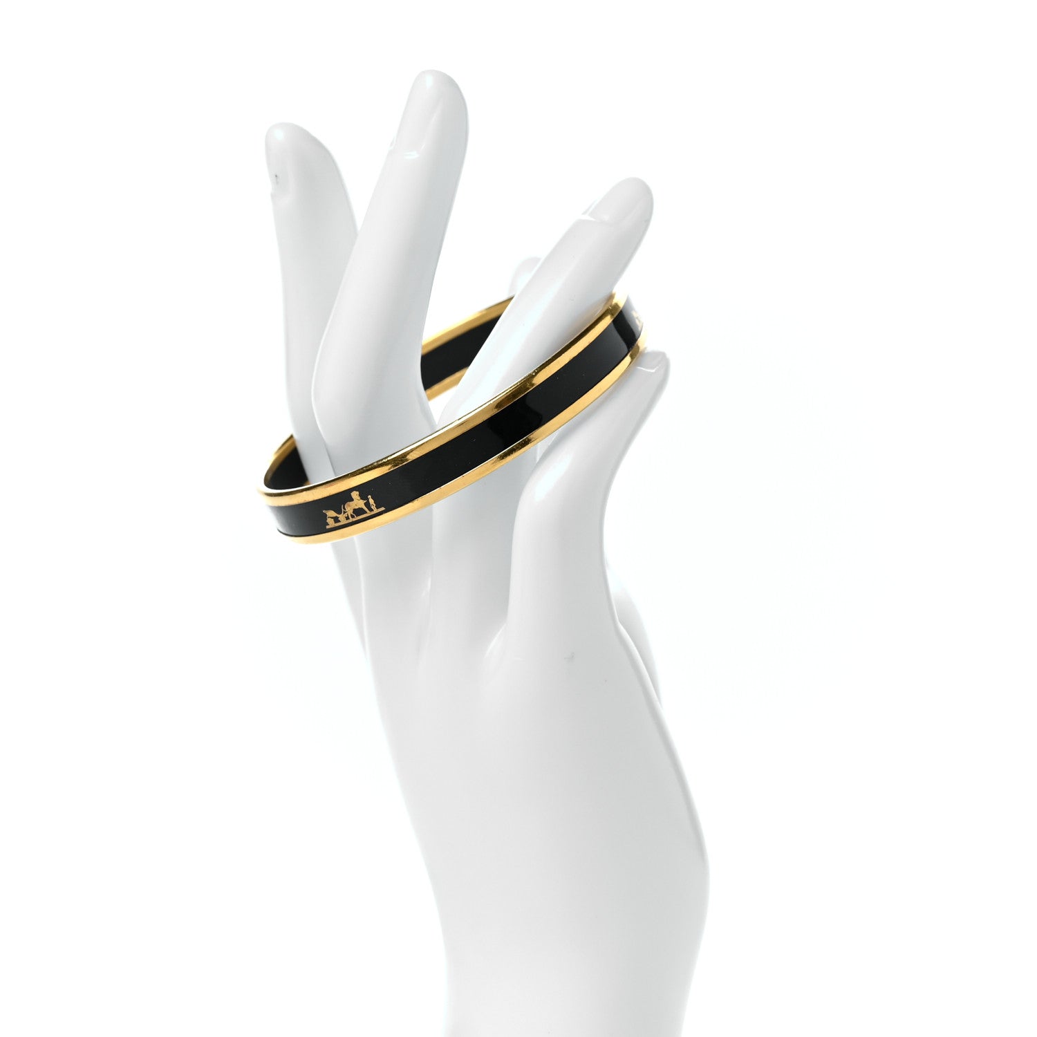 Hermes Enamel Printed Narrow Caleche Bracelet 62 Black 2 of 5