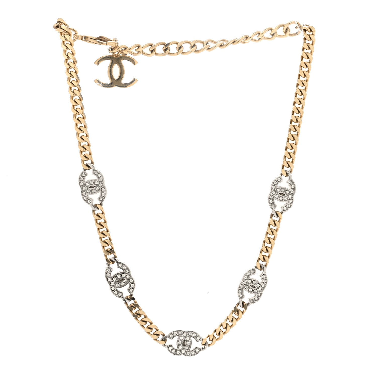 Chanel Crystal Chain CC Link Choker Gold Silver 3 of 5