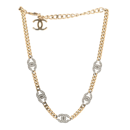 Chanel Crystal Chain CC Link Choker Gold Silver 3 of 5