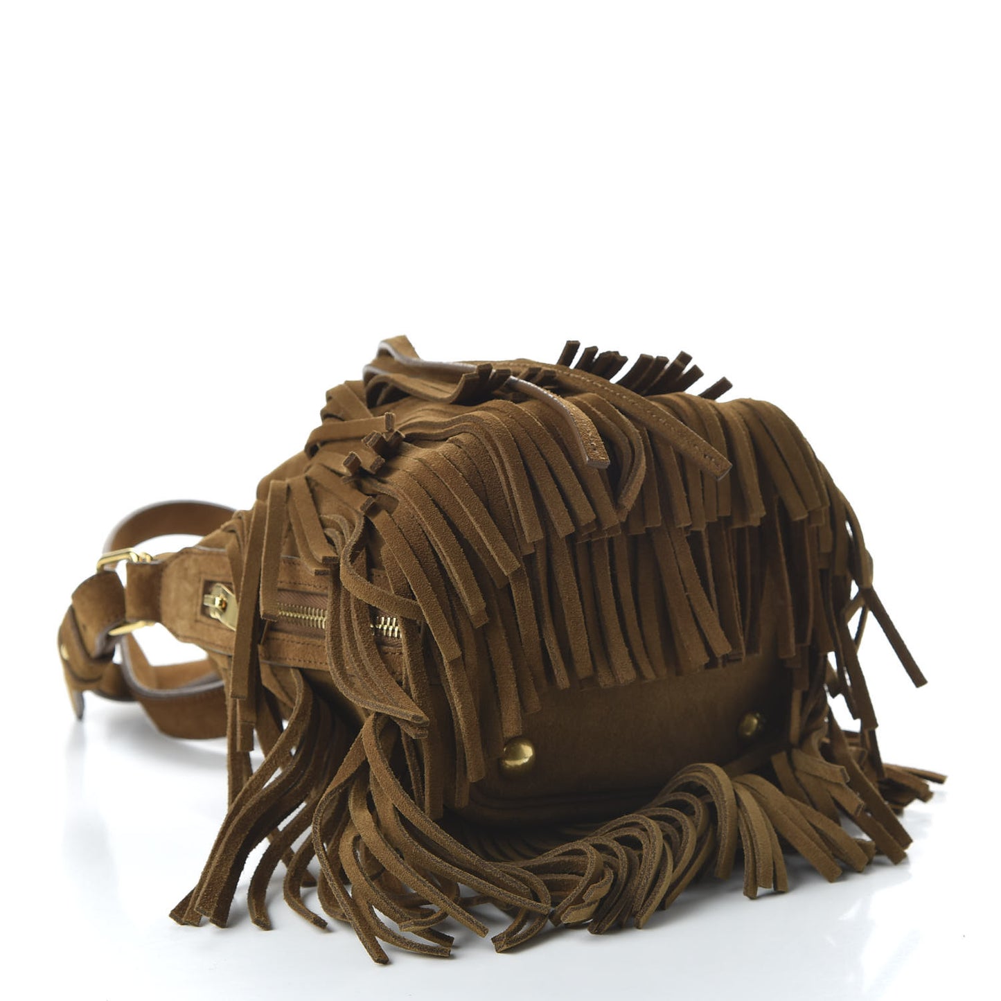 Suede Calfskin Small Emmanuelle Fringe Bucket Bag Light Ocre