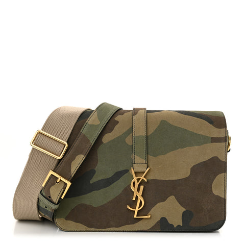 Suede Monogram University Camouflage Shoulder Bag Green