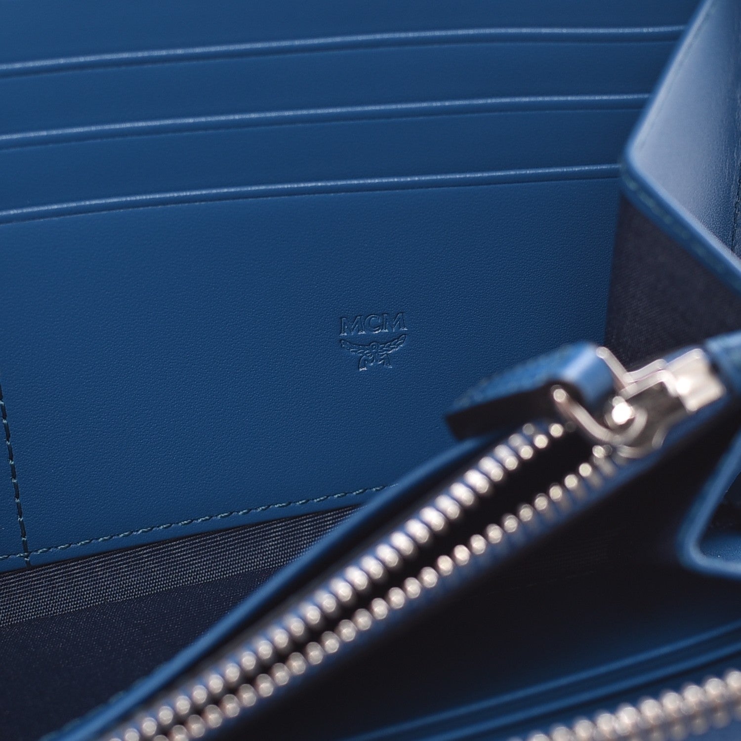 MCM Visetos Large Zip Around Wallet Munich Blue 6 of 8