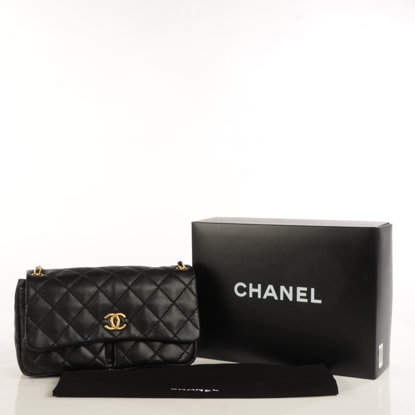 Calfskin Quilted Large Retro Chain Flap Black