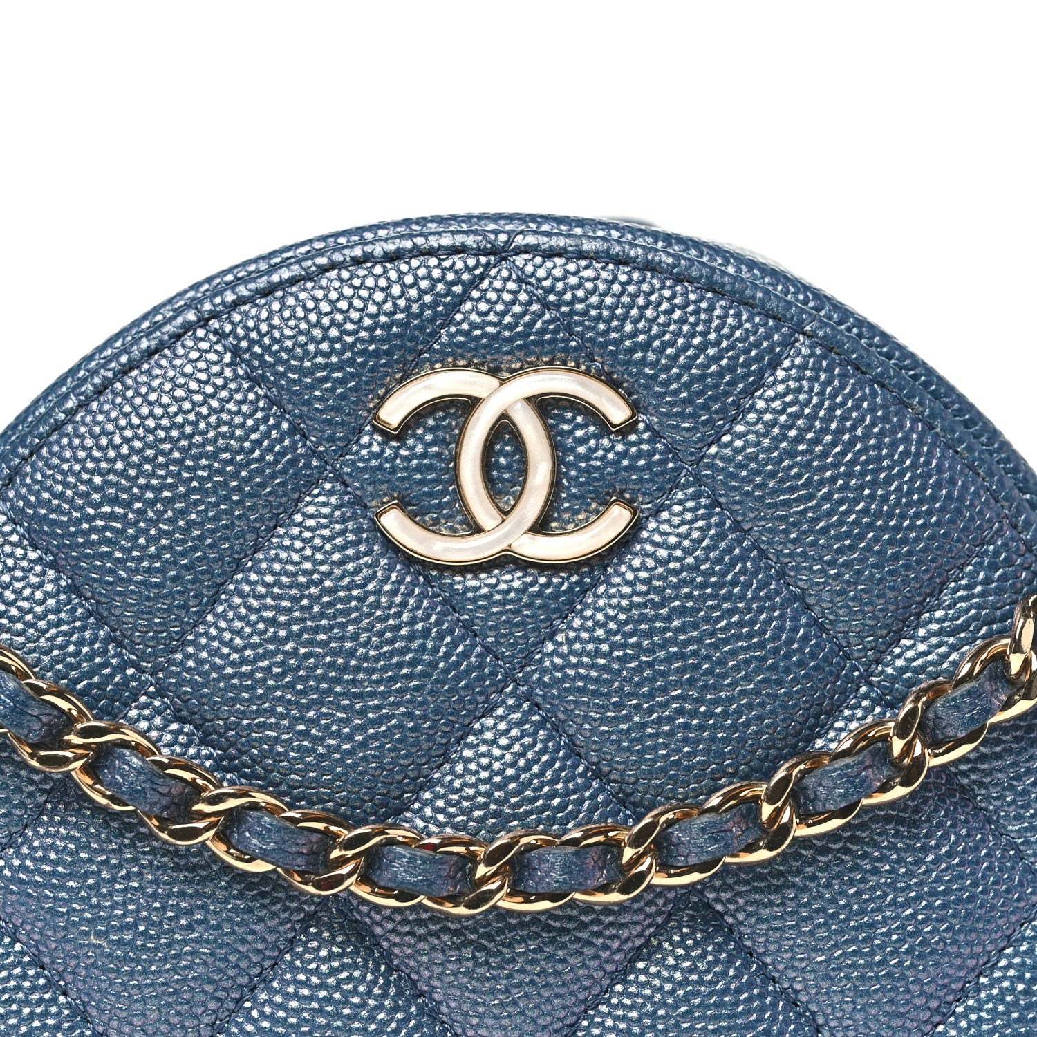 Chanel Iridescent Caviar Quilted Round Clutch With Chain Blue 8 of 10