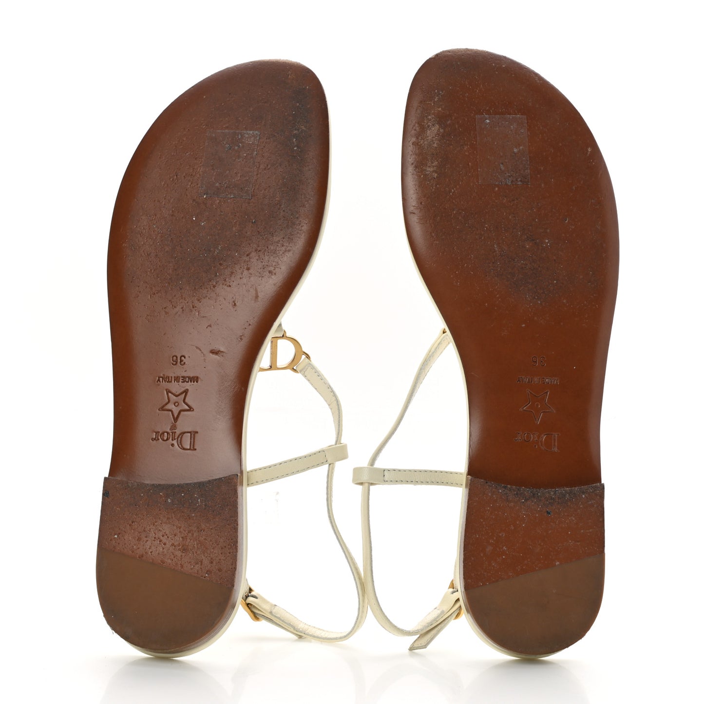 Lambskin Signature T-Strap Sandals 36 Off White