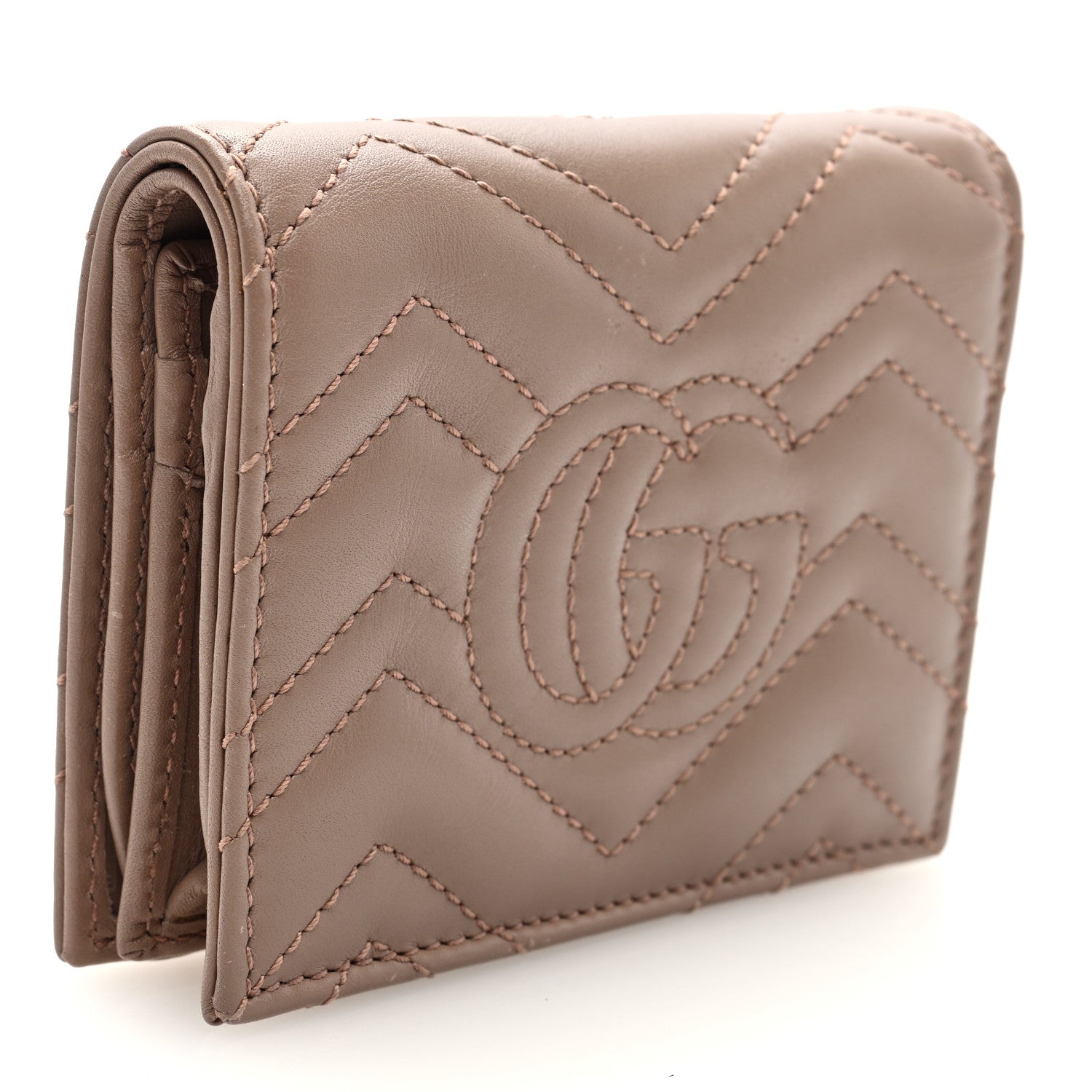Gucci Calfskin Matelasse GG Marmont Card Case Wallet Porcelain Rose 3 of 6