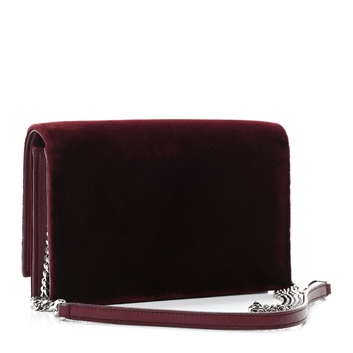 Saint Laurent Velvet Crystal Monogram Kate Tassel Shoulder Bag Fuchsia 2 of 4