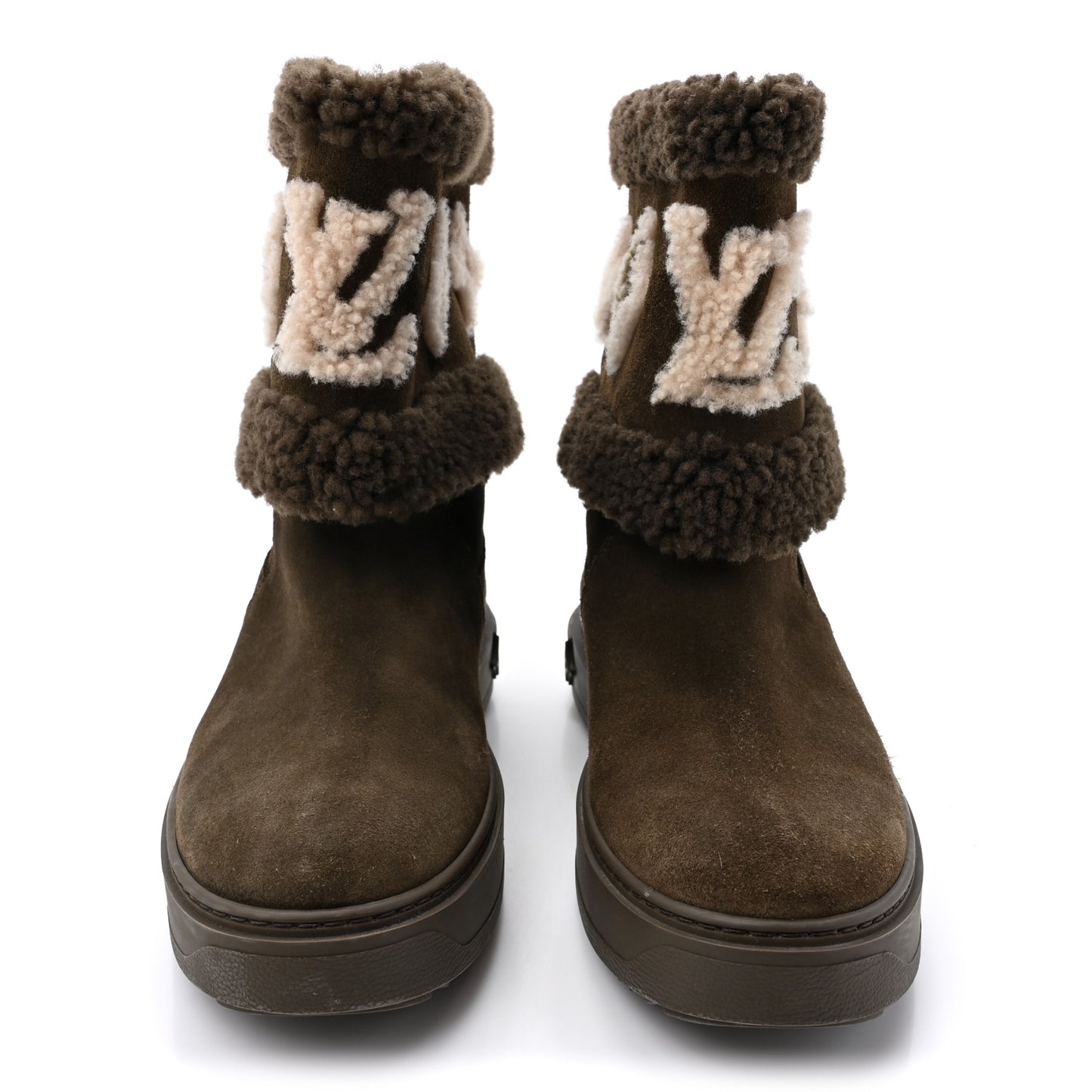 Suede Calfskin Shearling Snowdrop Flat Ankle Boot 39.5 Khaki